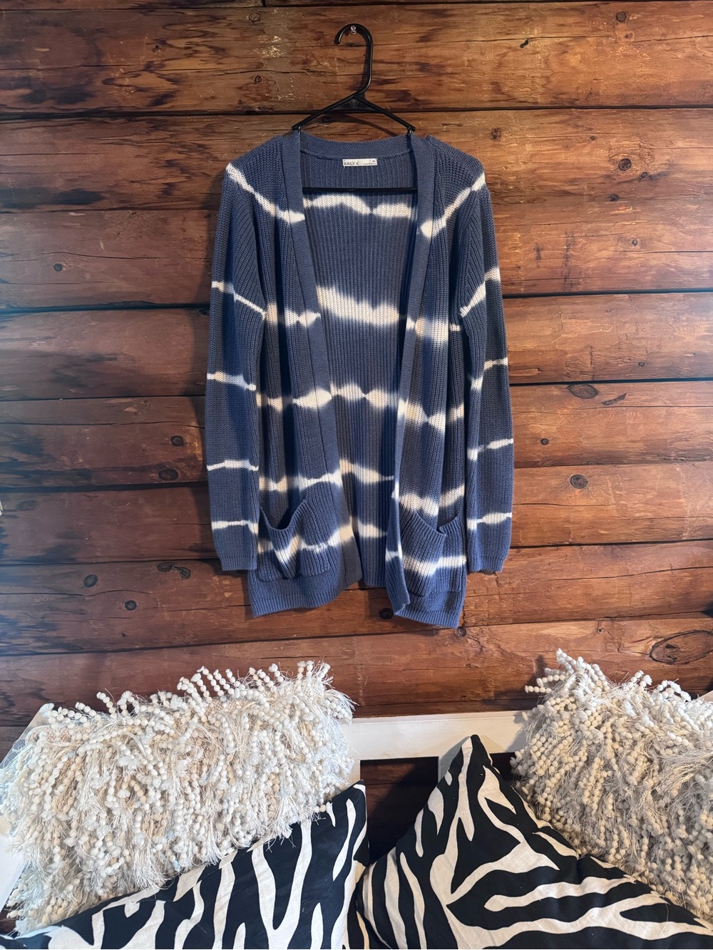 Kaily k size xl Open-Front Tie-Dye Cardigan Sweater - Blue & White